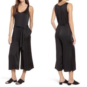 Eileen Fisher Silk Jersey Jumpsuit XXS Black Wide Leg Minimalist